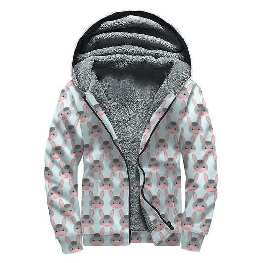 Cute Cartoon Donkey Pattern Print Sherpa Lined Zip Up Hoodie