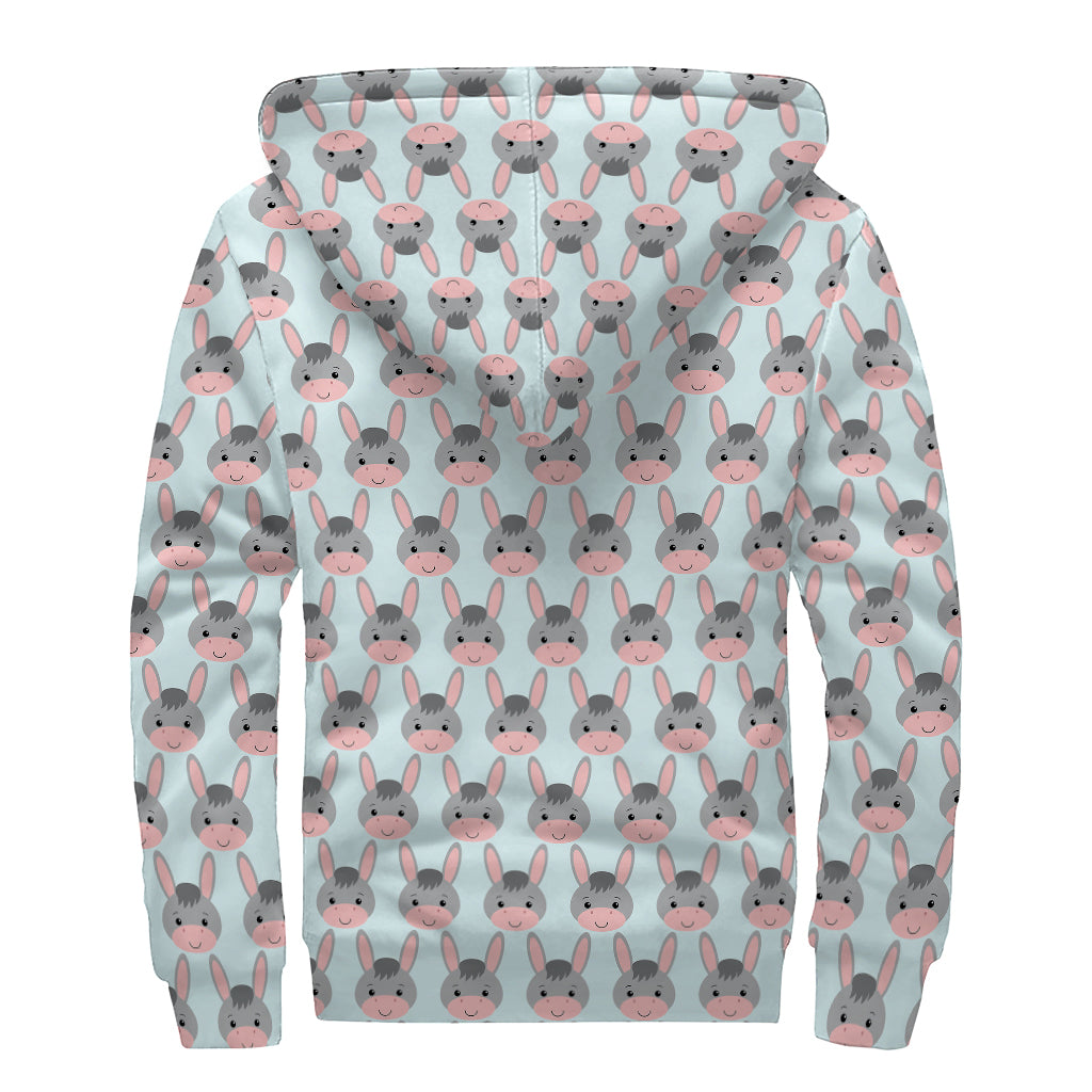 Cute Cartoon Donkey Pattern Print Sherpa Lined Zip Up Hoodie