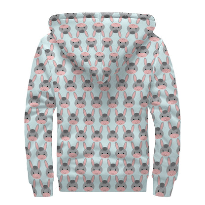 Cute Cartoon Donkey Pattern Print Sherpa Lined Zip Up Hoodie