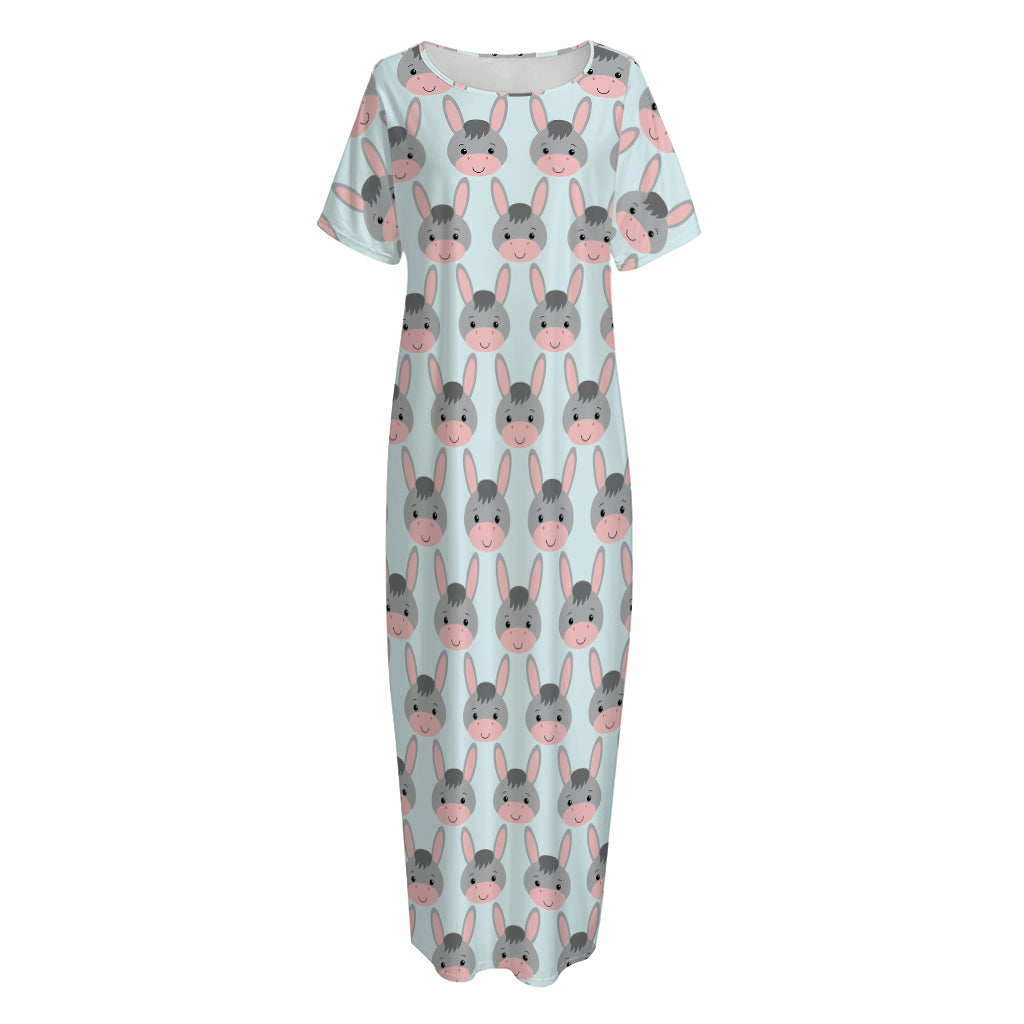 Cute Cartoon Donkey Pattern Print Short Sleeve Long Nightdress