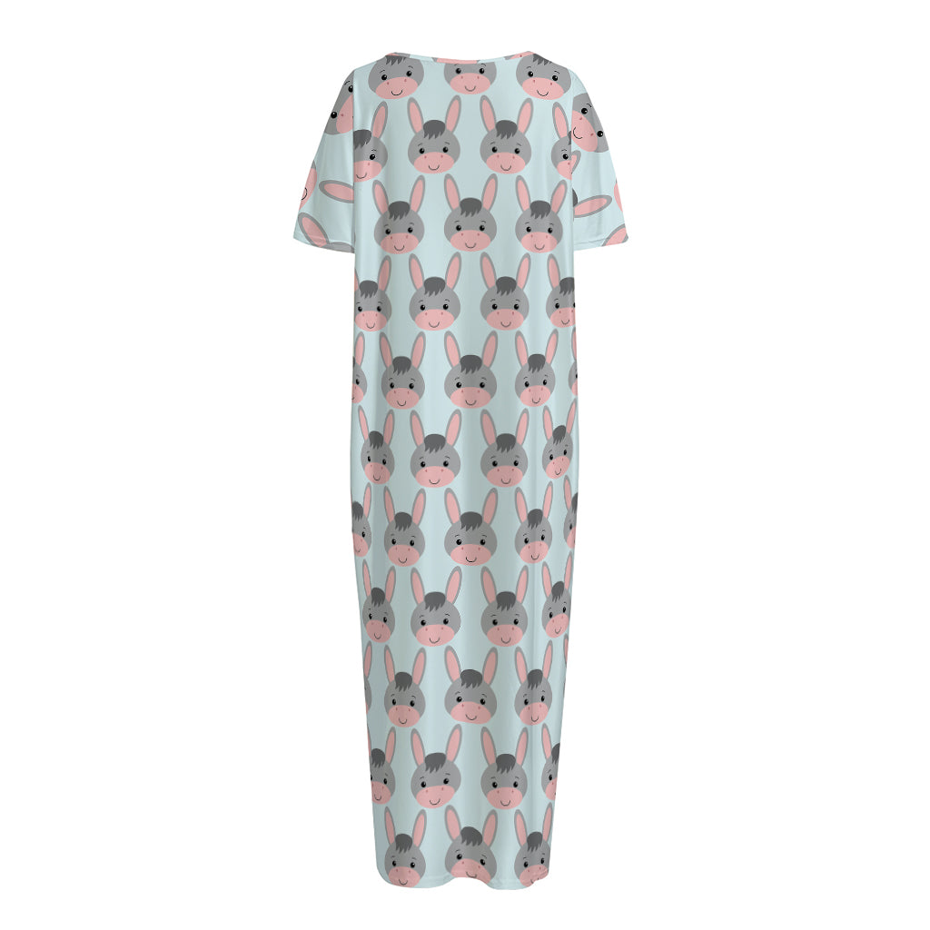 Cute Cartoon Donkey Pattern Print Short Sleeve Long Nightdress