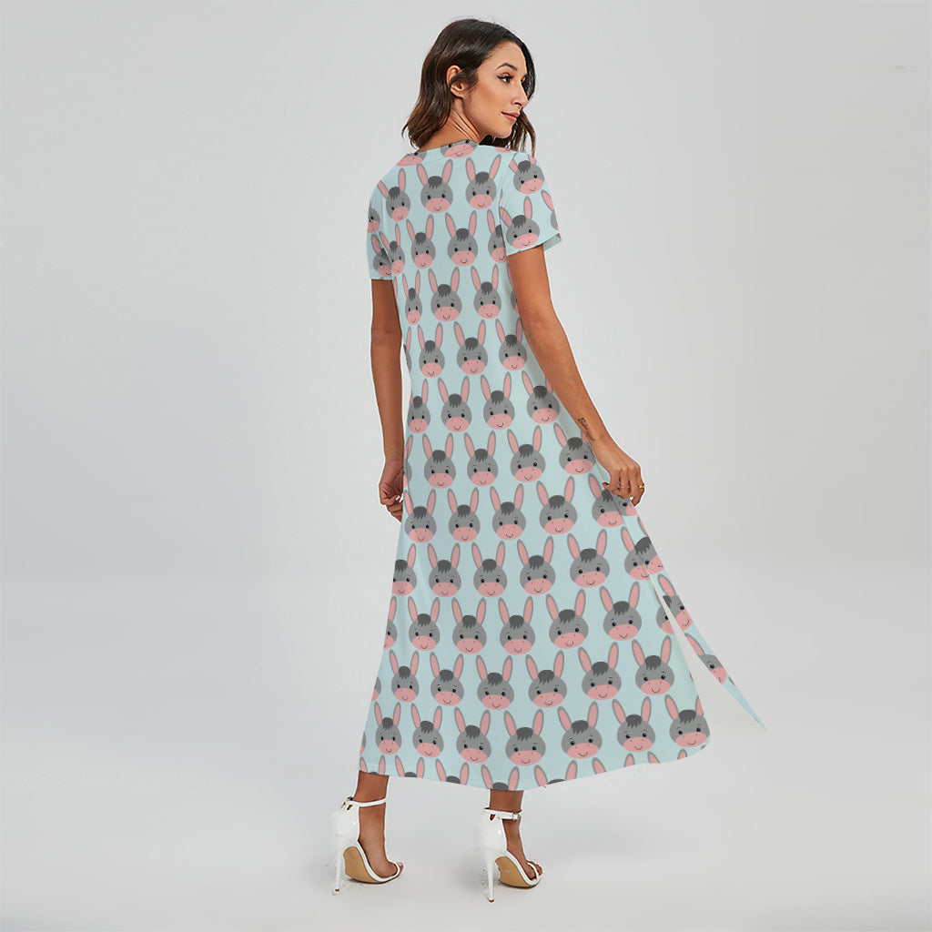 Cute Cartoon Donkey Pattern Print Short Sleeve Maxi Dress