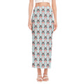 Cute Cartoon Donkey Pattern Print Side Slit Maxi Skirt