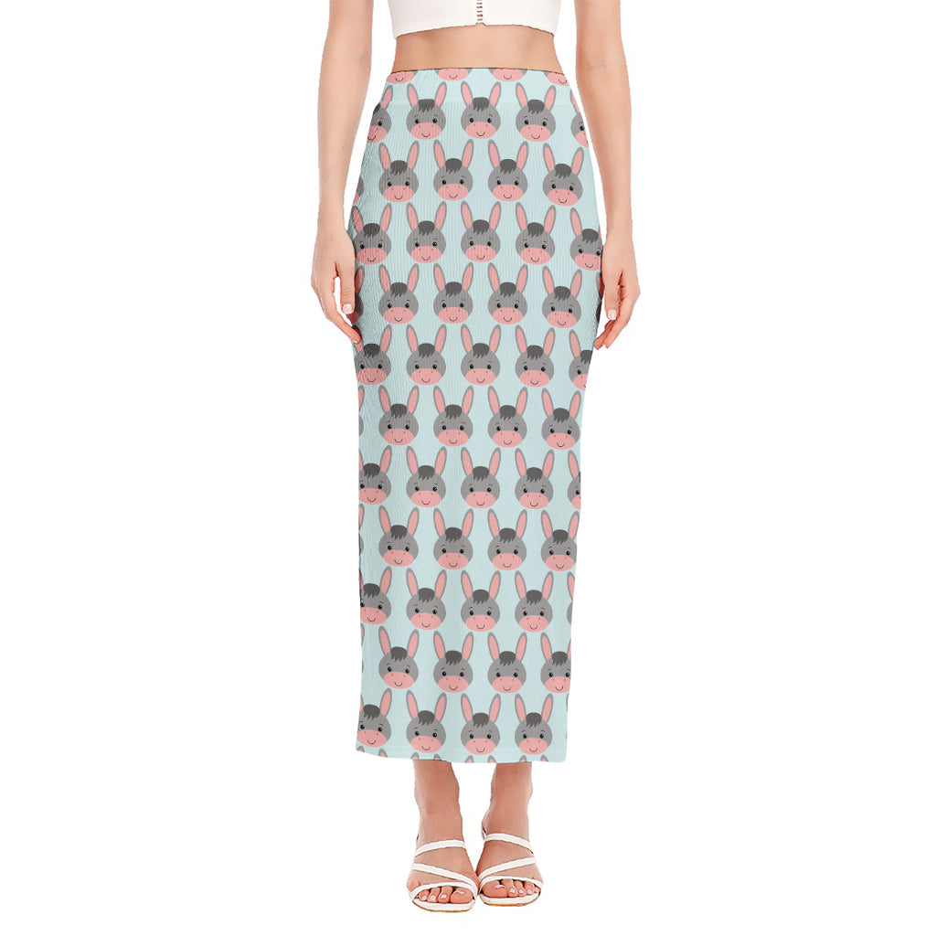 Cute Cartoon Donkey Pattern Print Side Slit Maxi Skirt