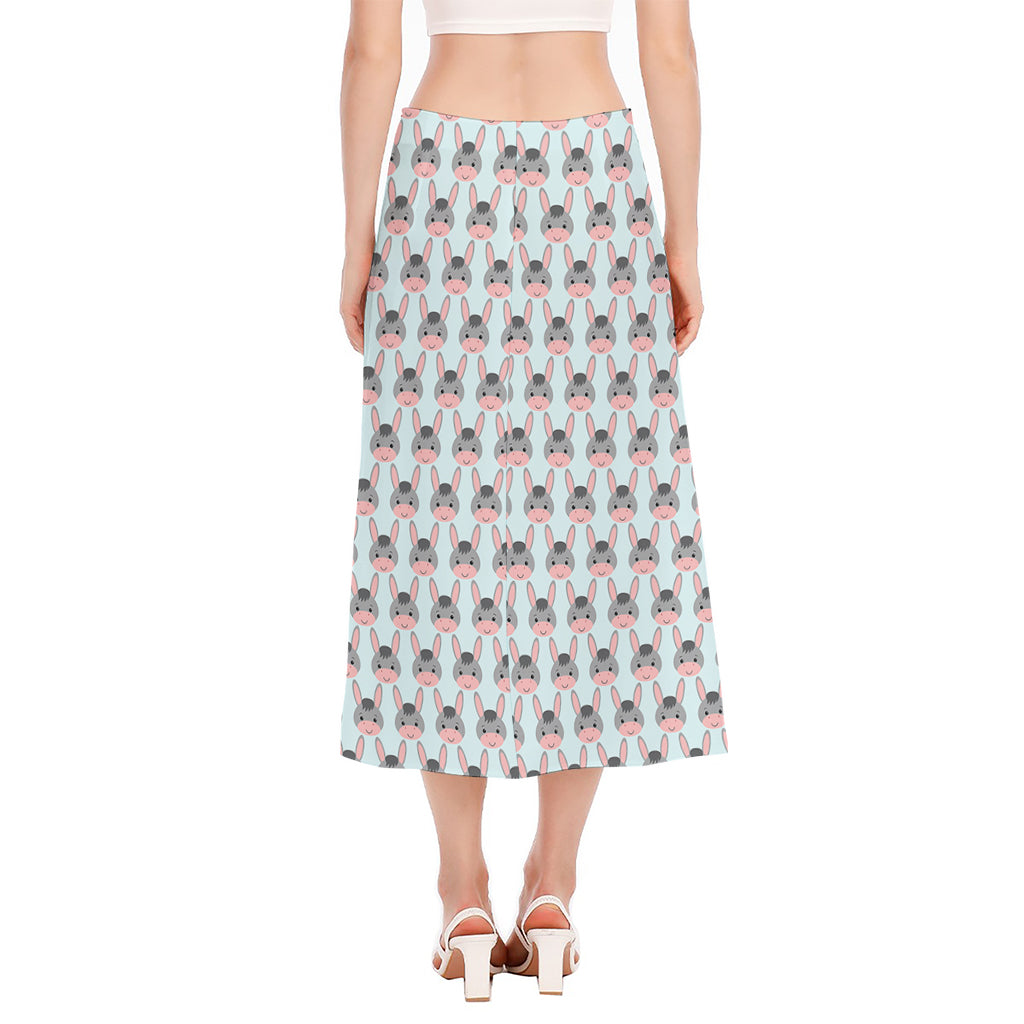 Cute Cartoon Donkey Pattern Print Side Slit Midi Skirt