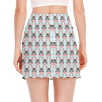 Cute Cartoon Donkey Pattern Print Side Slit Mini Skirt