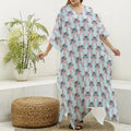 Cute Cartoon Donkey Pattern Print Silk V-Neck Kaftan Dress
