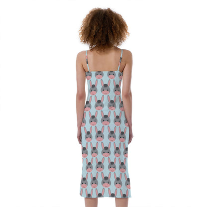 Cute Cartoon Donkey Pattern Print Slim Fit Midi Cami Dress