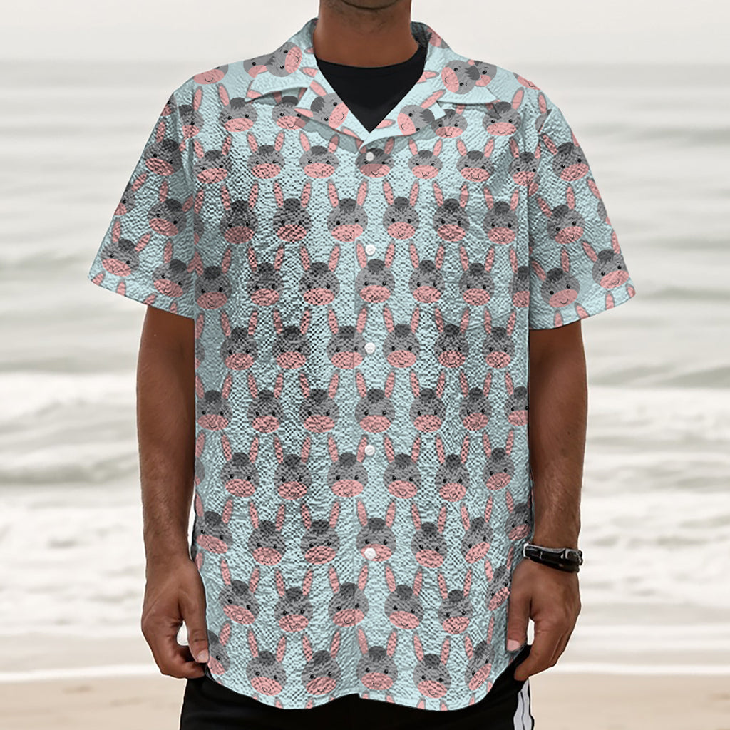 Cute Cartoon Donkey Pattern Print Textured Short Sleeve Shirt