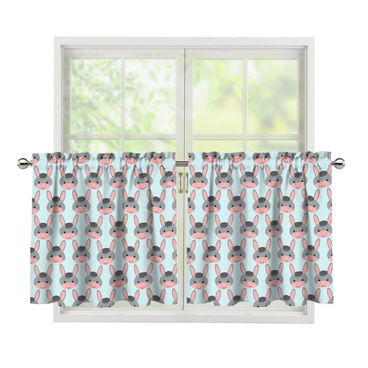 Cute Cartoon Donkey Pattern Print Tier Curtains