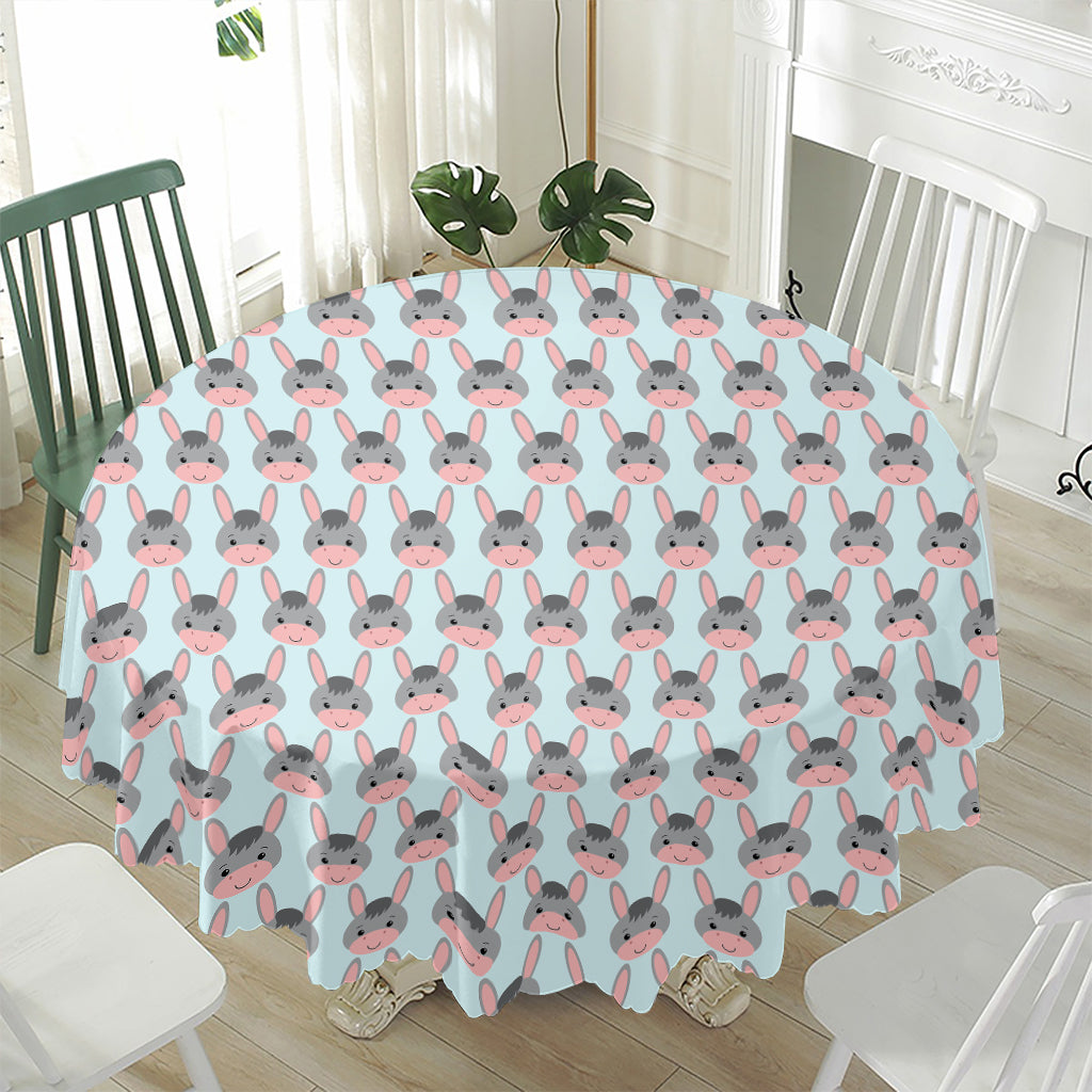 Cute Cartoon Donkey Pattern Print Waterproof Round Tablecloth