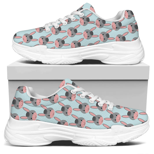 Cute Cartoon Donkey Pattern Print White Chunky Shoes