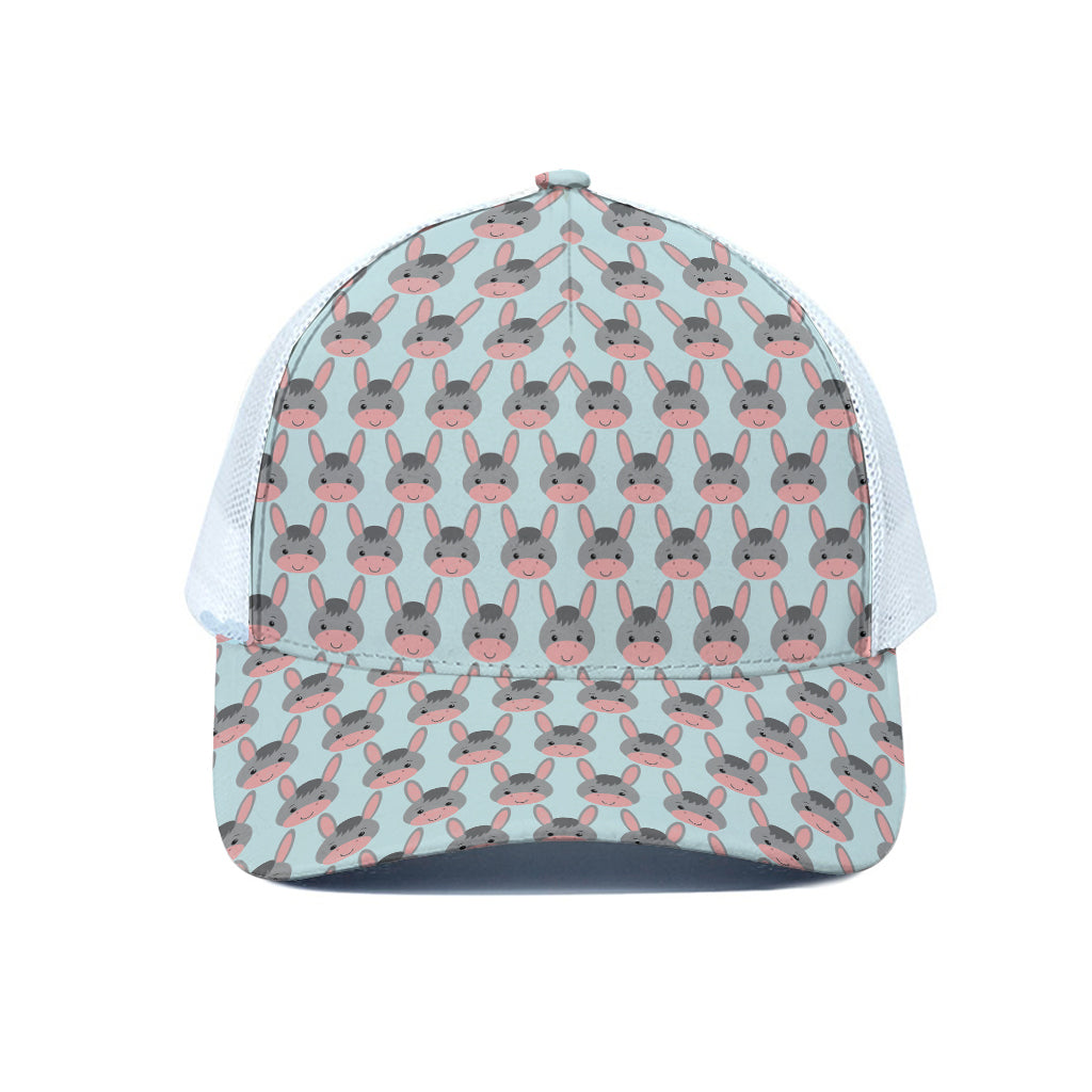 Cute Cartoon Donkey Pattern Print White Mesh Trucker Cap