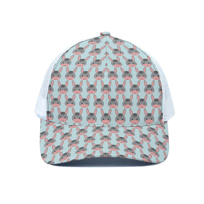 Cute Cartoon Donkey Pattern Print White Mesh Trucker Cap