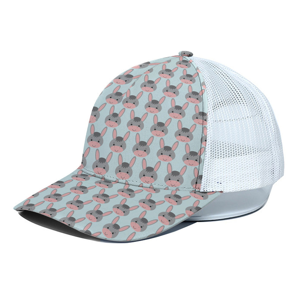 Cute Cartoon Donkey Pattern Print White Mesh Trucker Cap