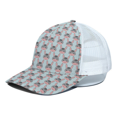 Cute Cartoon Donkey Pattern Print White Mesh Trucker Cap