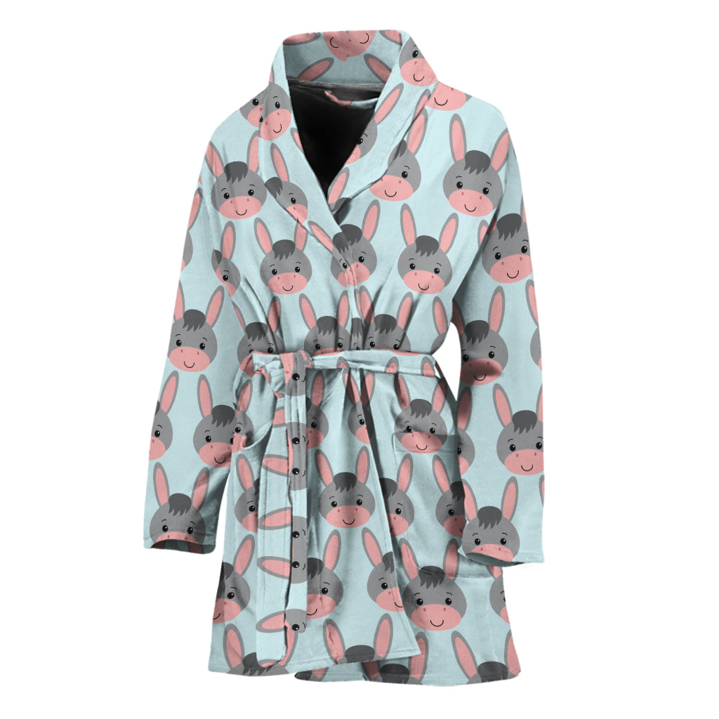 Cute Cartoon Donkey Pattern Print Women's Bathrobe