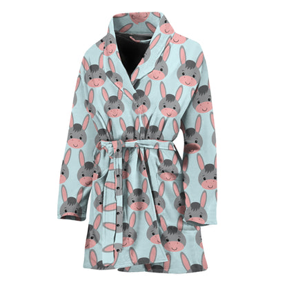 Cute Cartoon Donkey Pattern Print Women's Bathrobe
