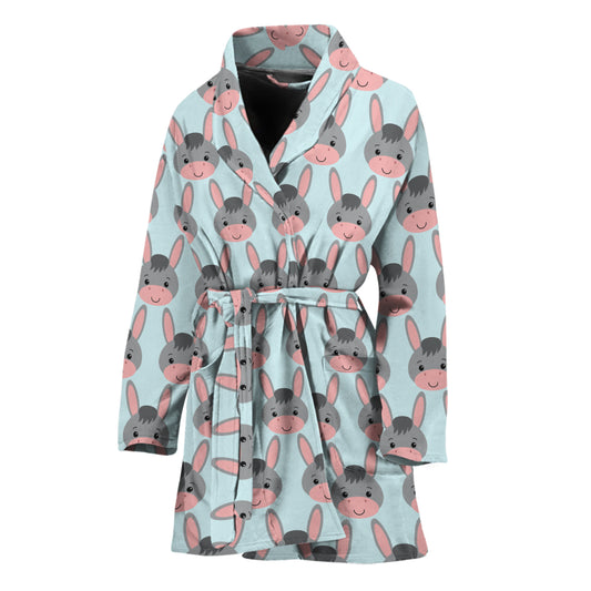 Cute Cartoon Donkey Pattern Print Women's Bathrobe