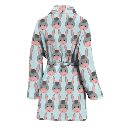 Cute Cartoon Donkey Pattern Print Women's Bathrobe