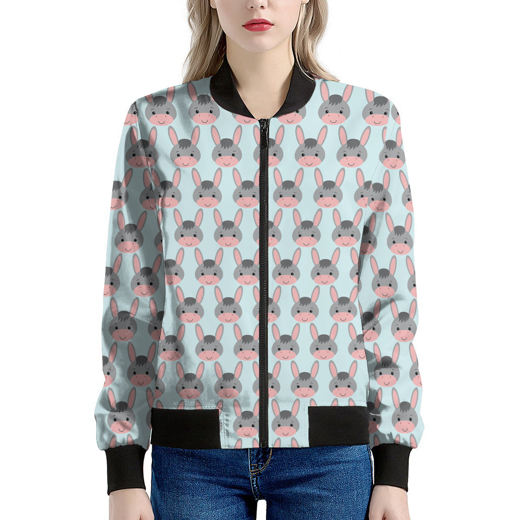 Cute Cartoon Donkey Pattern Print Women's Bomber Jacket