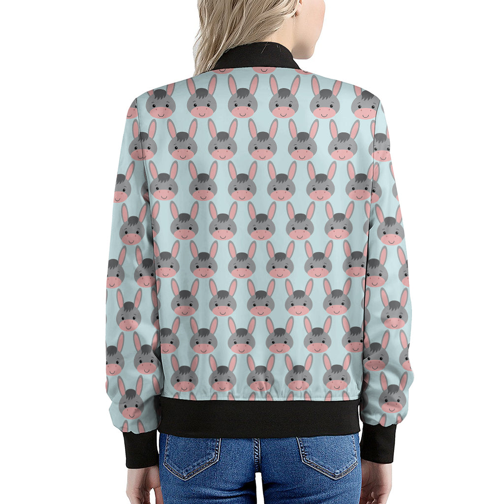 Cute Cartoon Donkey Pattern Print Women's Bomber Jacket