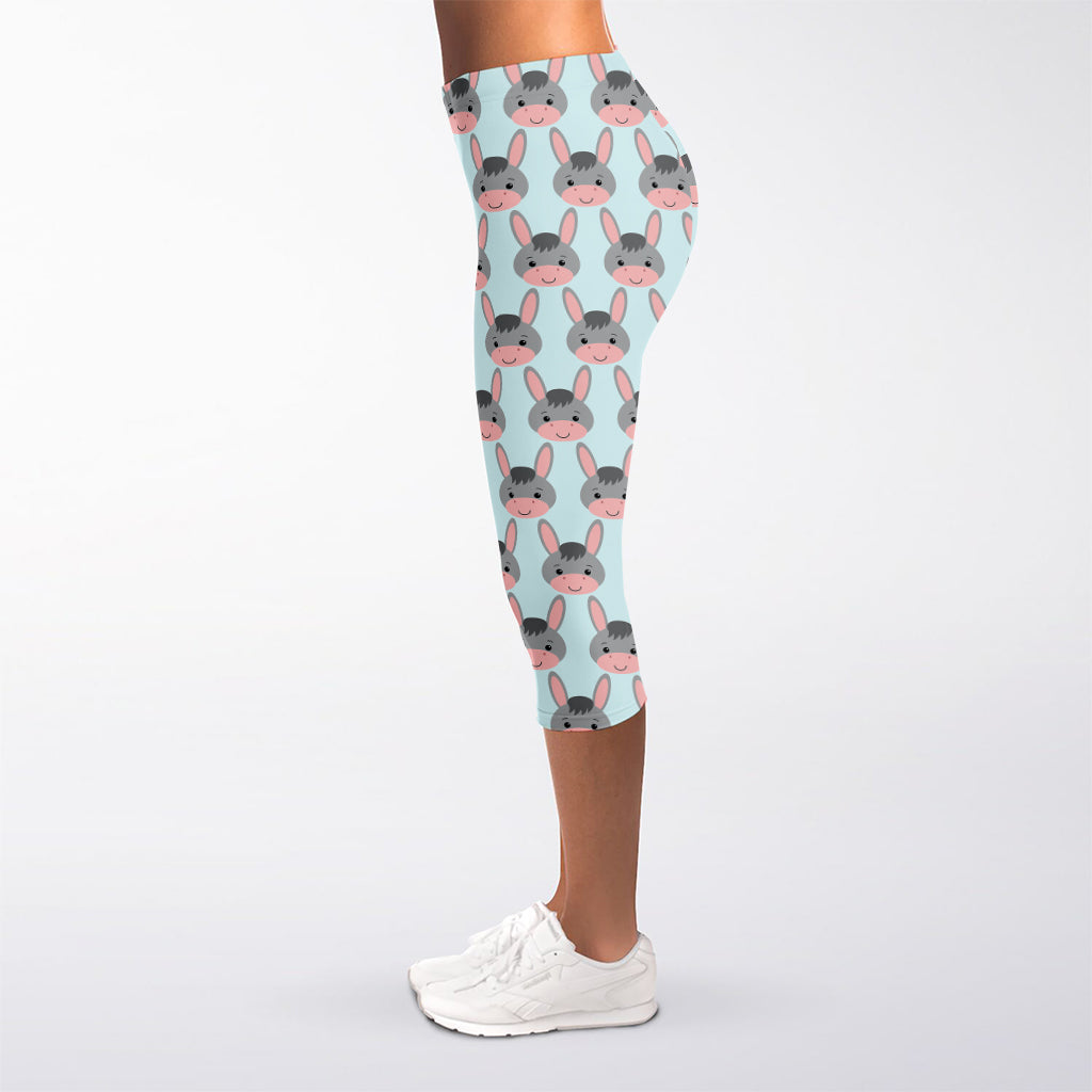 Cute Cartoon Donkey Pattern Print Women's Capri Leggings