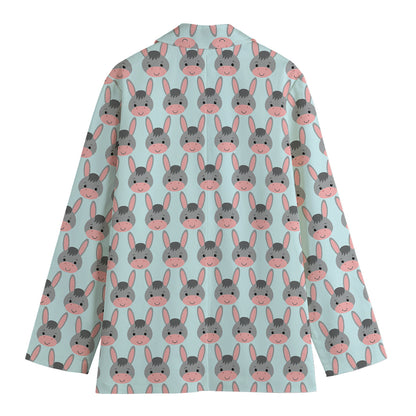 Cute Cartoon Donkey Pattern Print Women's Cotton Blazer