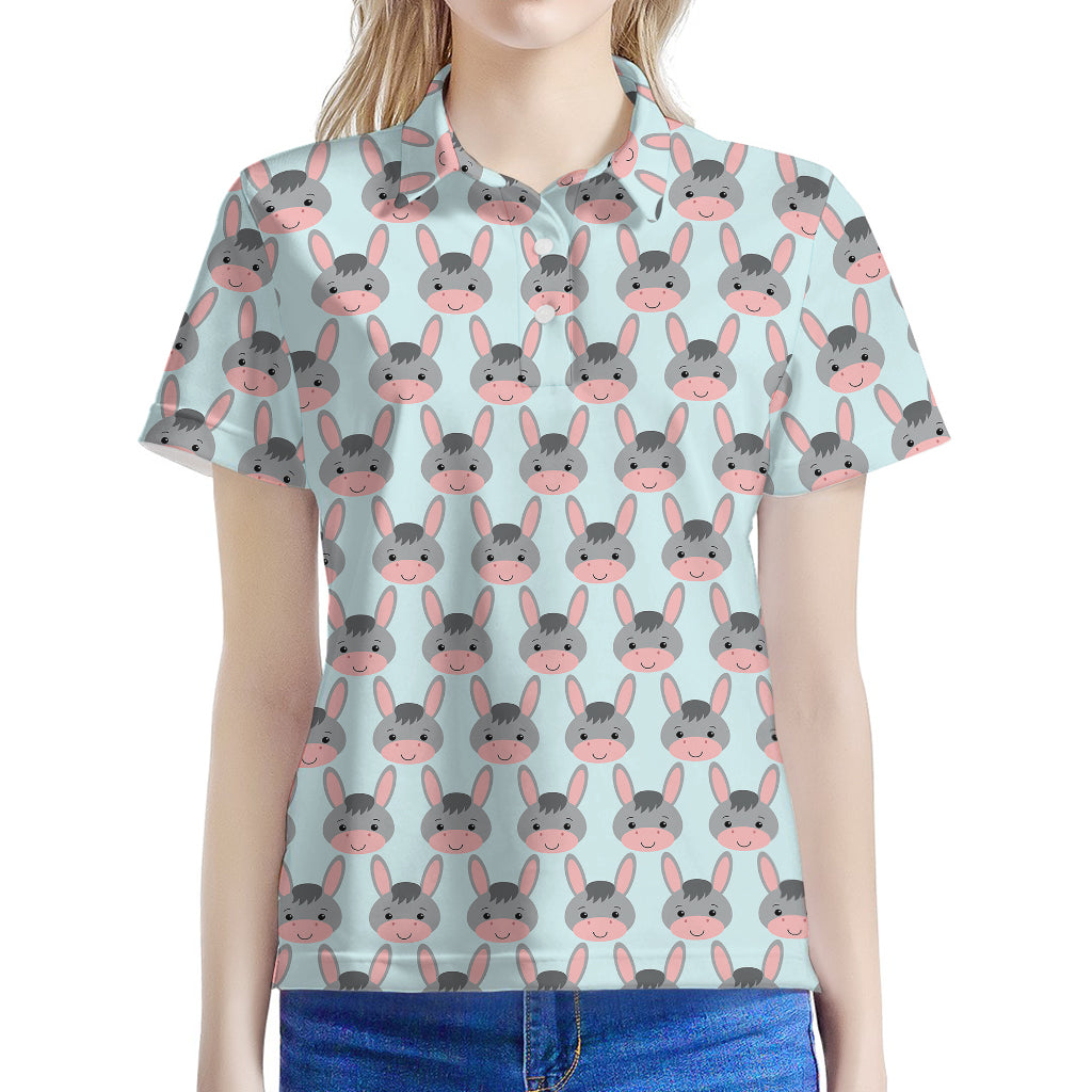 Cute Cartoon Donkey Pattern Print Women's Polo Shirt