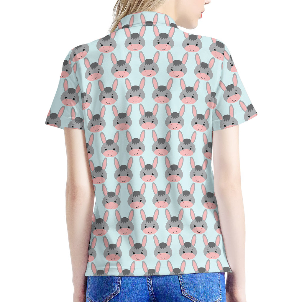 Cute Cartoon Donkey Pattern Print Women's Polo Shirt