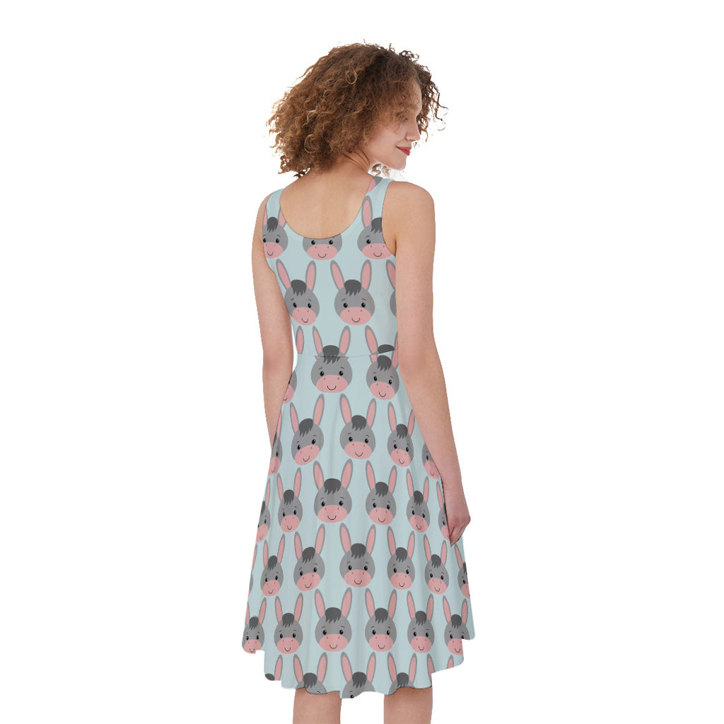 Cute Cartoon Donkey Pattern Print Women's Sleeveless Dress