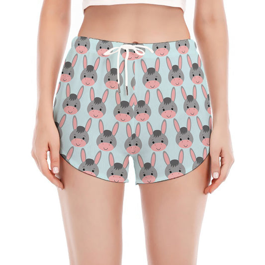 Cute Cartoon Donkey Pattern Print Women's Split Running Shorts