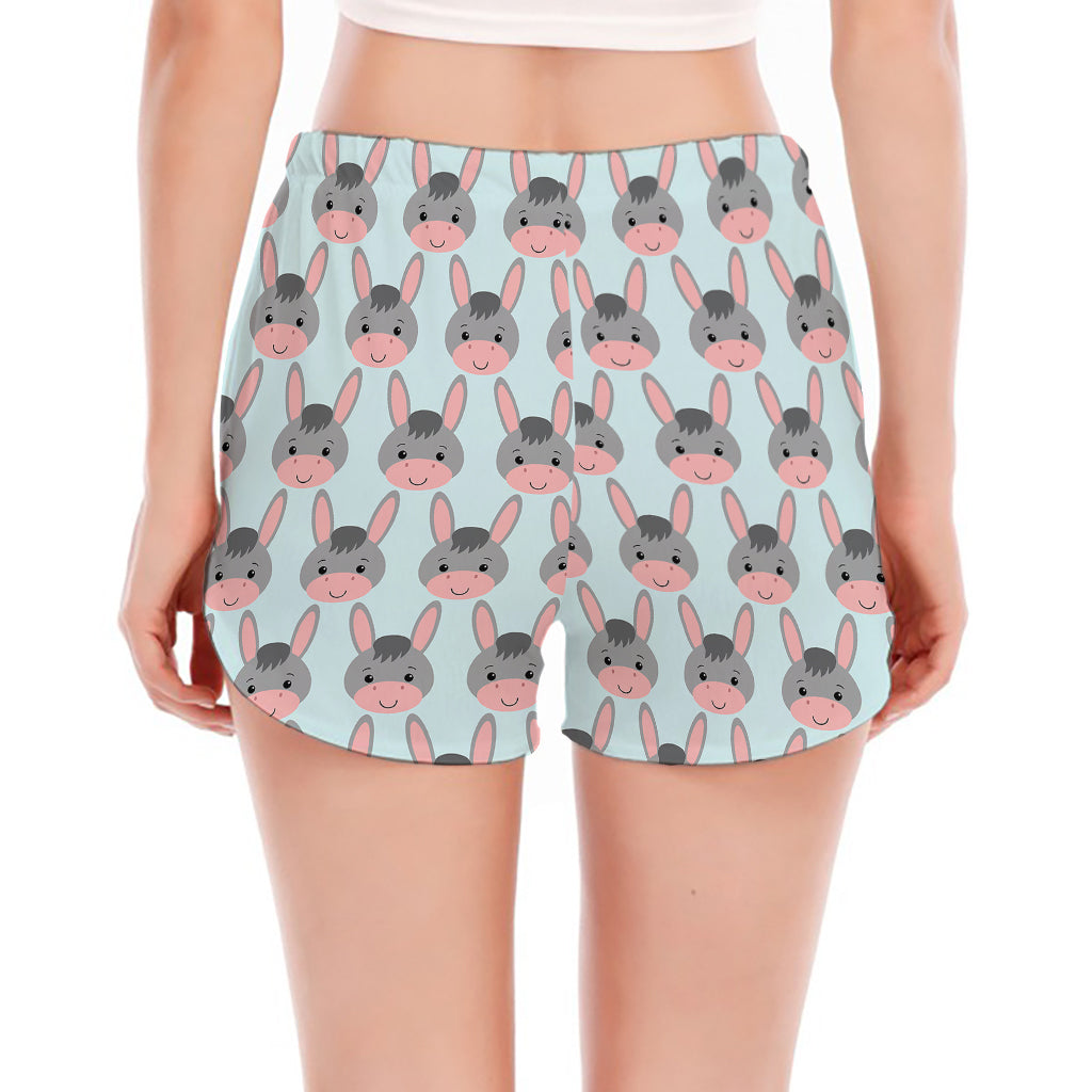 Cute Cartoon Donkey Pattern Print Women's Split Running Shorts