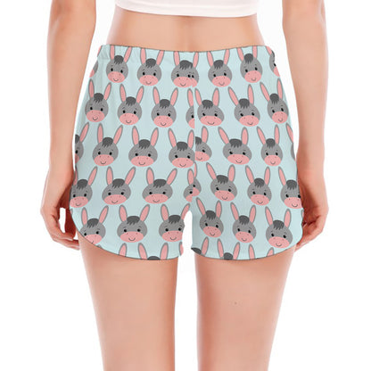 Cute Cartoon Donkey Pattern Print Women's Split Running Shorts