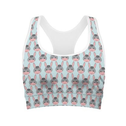 Cute Cartoon Donkey Pattern Print Women's Sports Bra