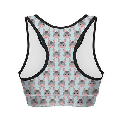 Cute Cartoon Donkey Pattern Print Women's Sports Bra