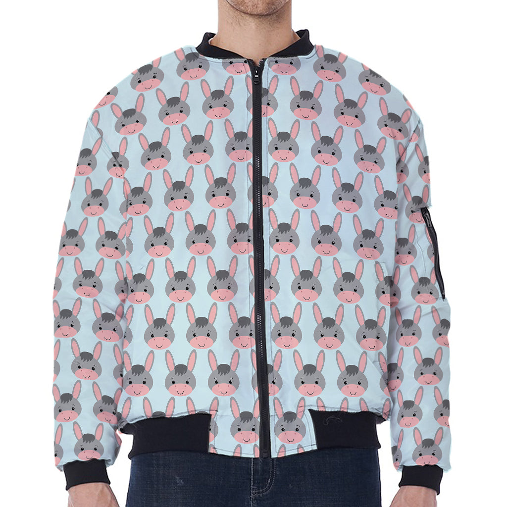 Cute Cartoon Donkey Pattern Print Zip Sleeve Bomber Jacket