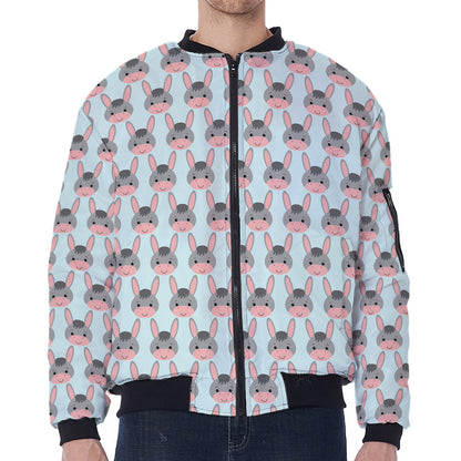 Cute Cartoon Donkey Pattern Print Zip Sleeve Bomber Jacket