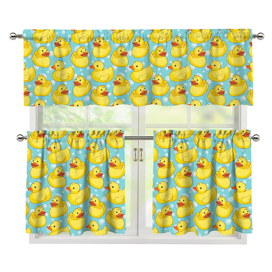 Cute Cartoon Duck Pattern Print 3 Piece Kitchen Curtains