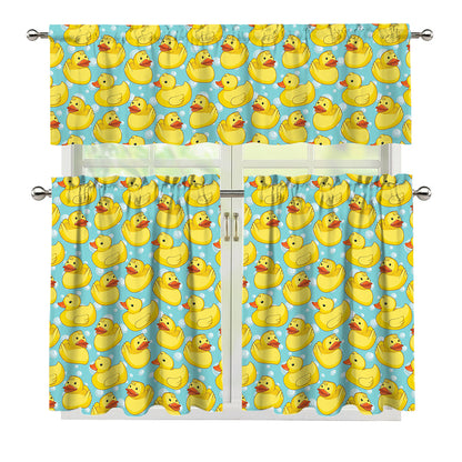 Cute Cartoon Duck Pattern Print 3 Piece Kitchen Curtains