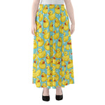 Cute Cartoon Duck Pattern Print Chiffon Maxi Skirt