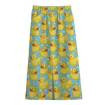 Cute Cartoon Duck Pattern Print Cotton Front Slit Maxi Skirt