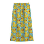 Cute Cartoon Duck Pattern Print Cotton Front Slit Maxi Skirt