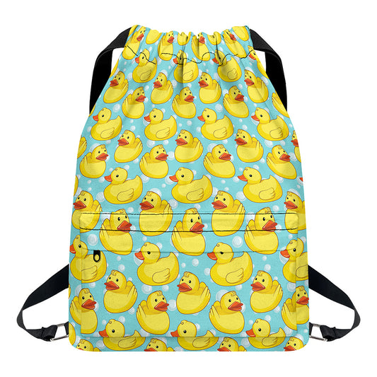 Cute Cartoon Duck Pattern Print Drawstring Backpack