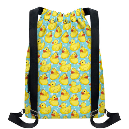 Cute Cartoon Duck Pattern Print Drawstring Backpack