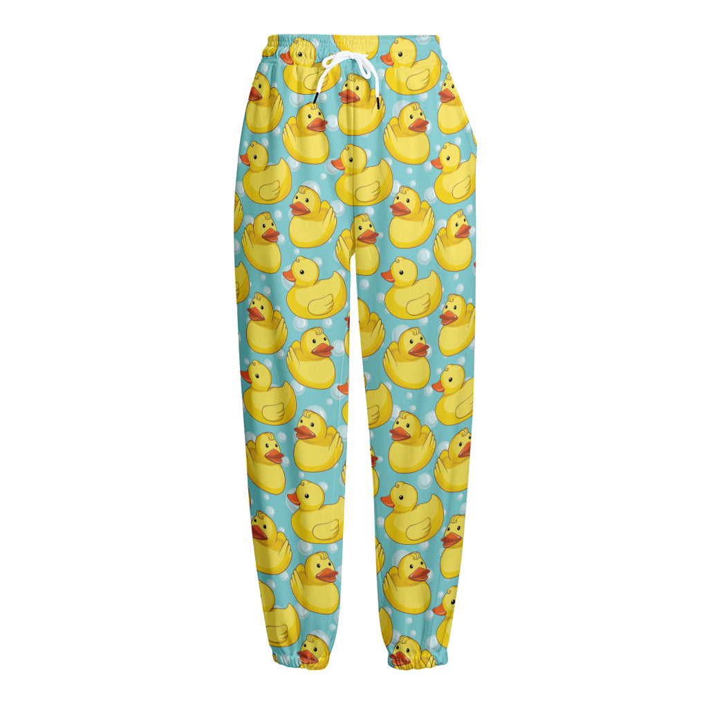 Cute Cartoon Duck Pattern Print Fleece Lined Knit Pants