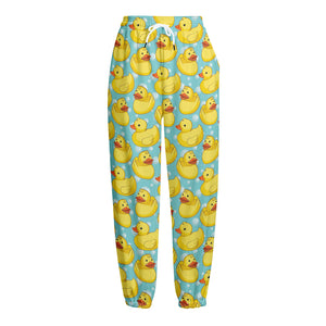 Cute Cartoon Duck Pattern Print Fleece Lined Knit Pants