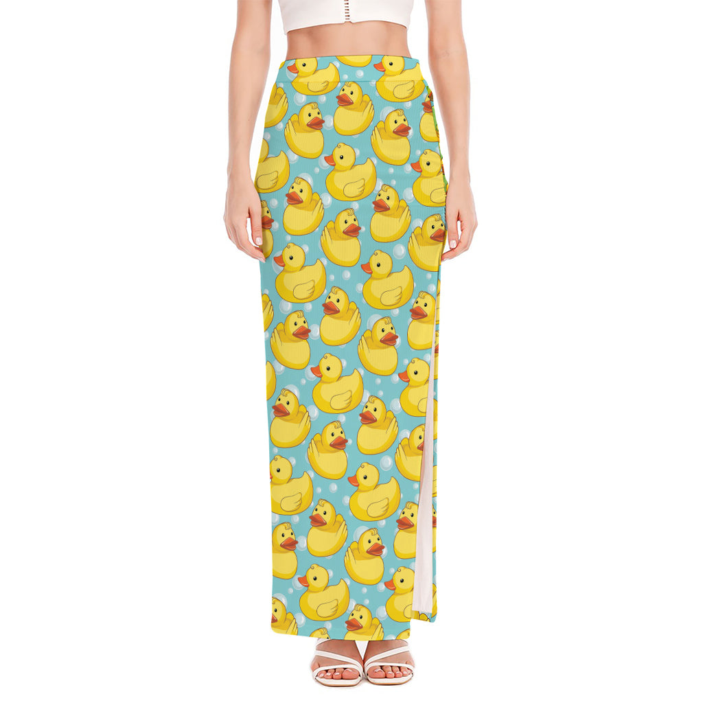 Cute Cartoon Duck Pattern Print High Slit Maxi Skirt