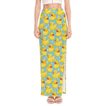 Cute Cartoon Duck Pattern Print High Slit Maxi Skirt