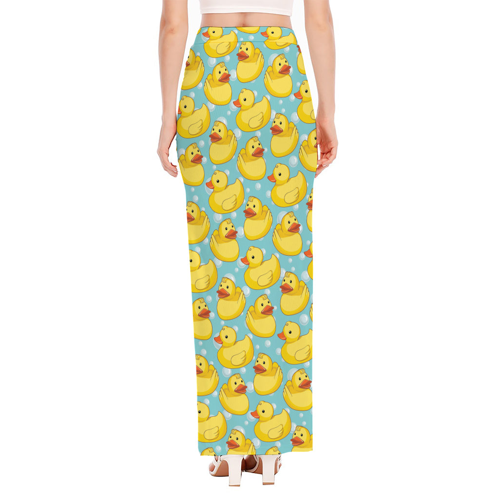 Cute Cartoon Duck Pattern Print High Slit Maxi Skirt